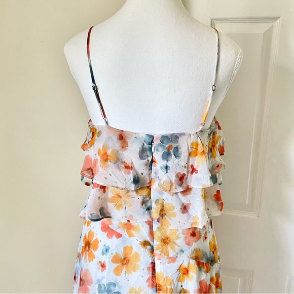By Anthropologie Dress NWT Floral Sleeveless Asymmetric Ruffled Midi Dress Small - Picture 14 of 16